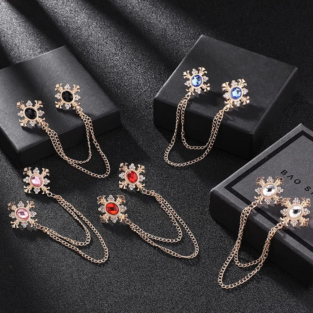 2 Pcs Men'S and Women'S Shirt Collar Tassel Rhinestone Accessories Diamond Crossing Collar Chain Fashion Versatile Suit Brooch(Multi -Color Optional)