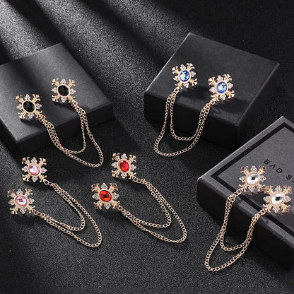 2 Pcs Men'S and Women'S Shirt Collar Tassel Rhinestone Accessories Diamond Crossing Collar Chain Fashion Versatile Suit Brooch(Multi -Color Optional)