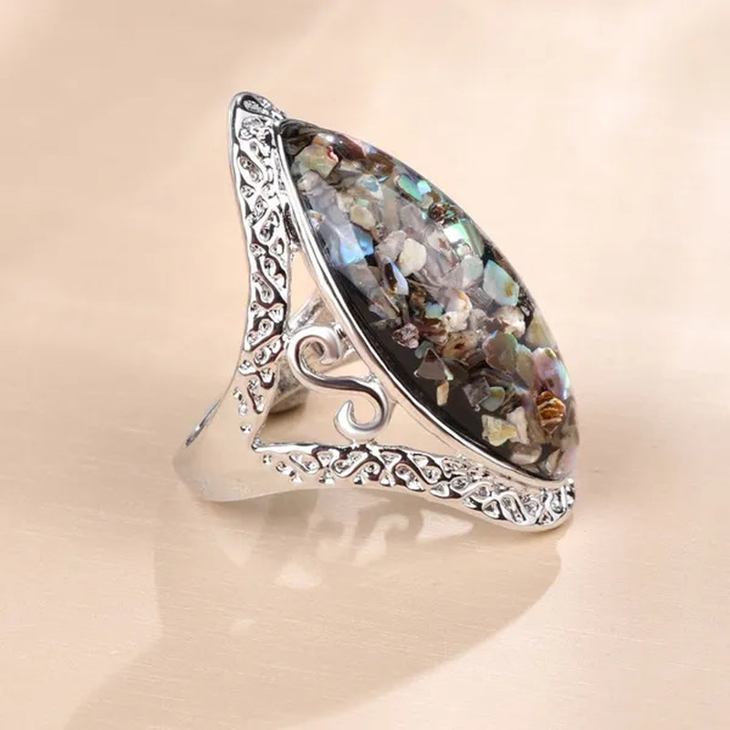 Vintage Jewelry Magic Natural Shell Silver Ring Ancient Silver Carved Big Ring Couple Antique Jewelry Sterling Silver Bride Wedding Engagement Vintage Men Ring Gift Aneis Feminino Bijoux