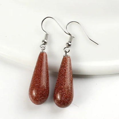 10pairs Teardrop Shaped Stone Ear Hook Dangle Earring Natural Amethysts Rose Quartzs Water Drop Earrings Anniversary Jewelry Gift