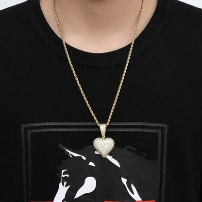 Full Diamonds Heart Shape / US Dollar Symbol Pendant with 24" Rope Chain Necklace Iced Out Brass Jewelry for Man Woman