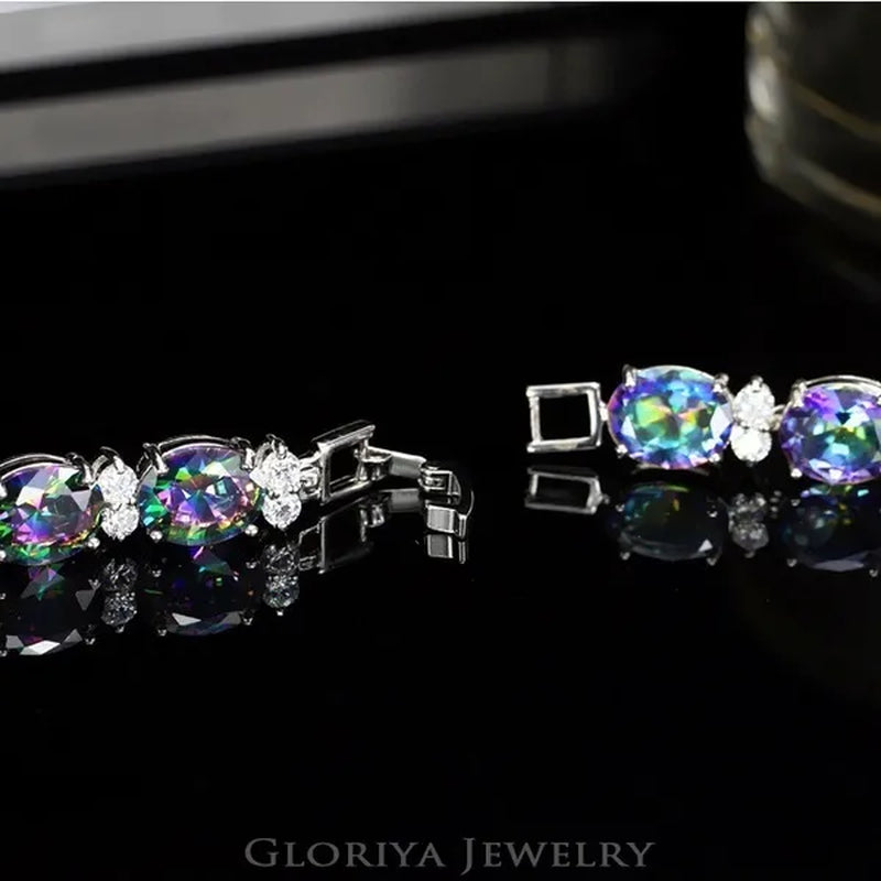 Gloriya Romantic Multicolor Rhinestone Setting Glittering CZ Stone Platinum Plated Bracelets Bangles Luxury Wedding Bracelets For Women Crystal Jewelry