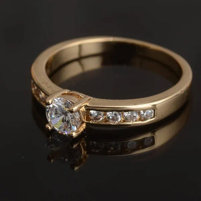 Woman's Round Cut Blue Aquamarine Golden Wedding Ring Wedding Ceremony Party Fancy Shaped Women Rings with Shiny CZ Daily Wear Fashion Jewelry