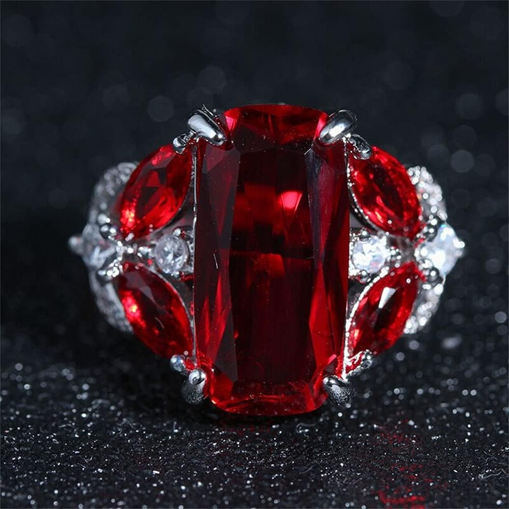 Luxury 925 Sterling Silver Womens Ring Shiny Rectangle Red Gem Princess Ring Fashion Horse Eye Ruby Ring Eternity Propose Engagement Wedding Band AAA Zircon Promise Ring Gift HM052