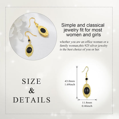 Black Onyx Earrings Sterling Silver Onyx Dangle Earrings Victorian Earrings Vintage Retro Style Earrings Onyx Jewelry Gifts for Women Girls