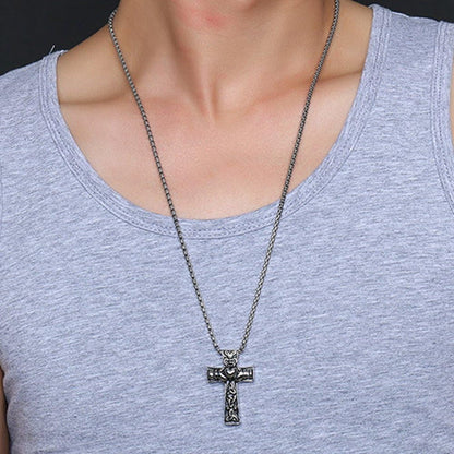 Retro Vintage Stainless Steel Celtic Knot Claddagh Jesus Cross Heart Pendant Necklace