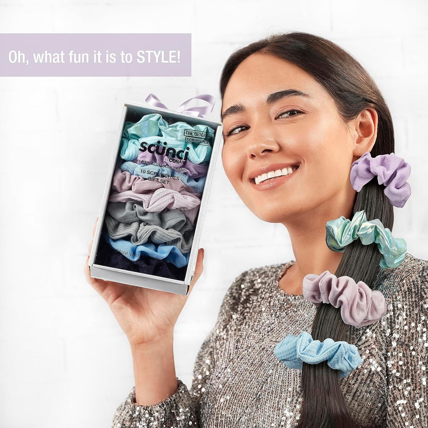Scunci by  Gift Set, Gift Box under $20, Includes 10 Scrunchies in Icy Blue Shades