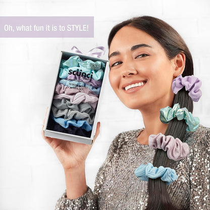 Scunci by  Gift Set, Gift Box under $20, Includes 10 Scrunchies in Icy Blue Shades