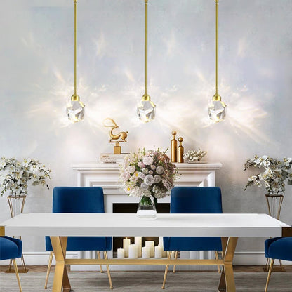 Gold Crystal Pendant Light Small Hanging Pendant Light Fixtures 8W LED Light 3 Color Temperature Adjustable 3000K-5000K-4000K Mini Single Modern Chandelier for Kitchen Island Bathroom