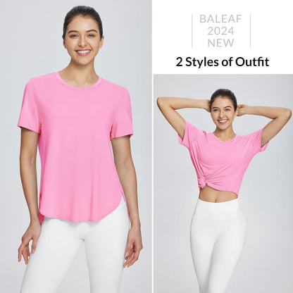 Women'S Short Sleeve Workout Shirts Tops Athletic Yoga Running Shirts Loose Fit with Side Slits Quick Dry T-Shirts