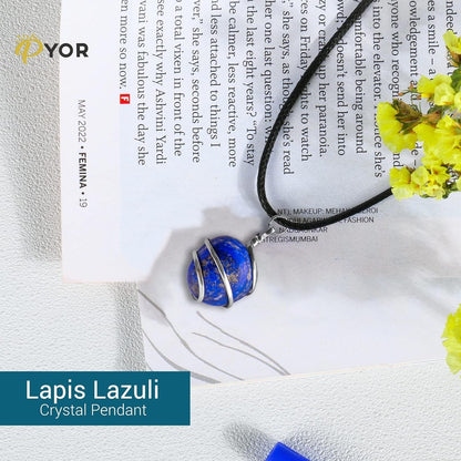 Lapis Lazuli Tumbled Stone Necklace Pendant Handmade Spiritual Jewelry for Women Reiki Chakra Healing Crystal Necklaces Gems Pendants Positive Energy Good Luck Gift Silver Wire Wrapped Crystals