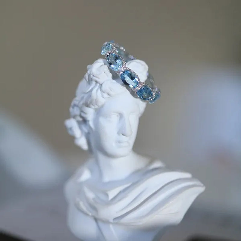 Women Exquisite 925 Sterling Silver Filled Aquamarine Sea Blue Diamonds Gemstone Princess Rings Jewelry