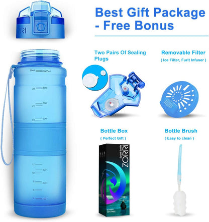 Sports Water Bottle, 400/500/700Ml/1L, BPA Free Leak Proof Tritan Lightweight Bottles for Outdoors,Camping,Cycling,Fitness,Gym,Yoga- Kids/Adults Drink Bottles with Filter, Lockable Pop Open Lid