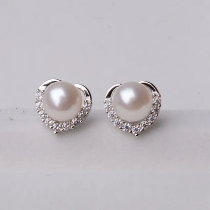 2021 Trendy Fashion Women'S S925 Silver Exquisite Pearl Heart-Shaped Diamond Crystal Earrings Prevent Allergy Jewelry