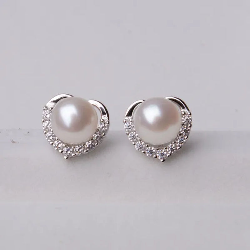 2021 Trendy Fashion Women'S S925 Silver Exquisite Pearl Heart-Shaped Diamond Crystal Earrings Prevent Allergy Jewelry