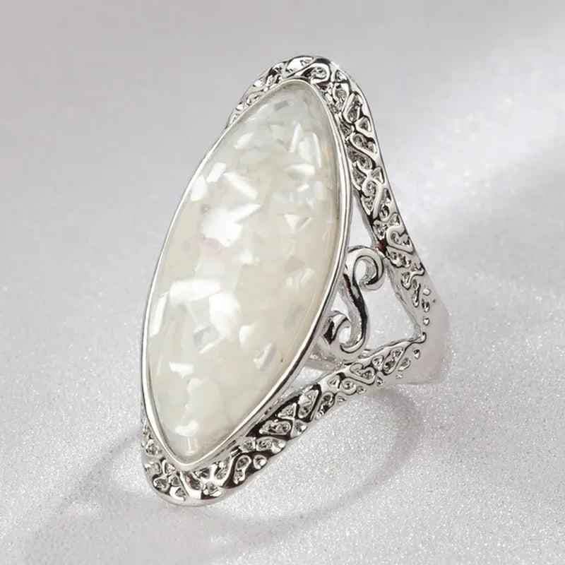 Vintage Jewelry Magic Natural Shell Silver Ring Ancient Silver Carved Big Ring Couple Antique Jewelry Sterling Silver Bride Wedding Engagement Vintage Men Ring Gift Aneis Feminino Bijoux