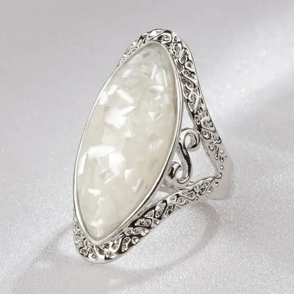 Vintage Jewelry Magic Natural Shell Silver Ring Ancient Silver Carved Big Ring Couple Antique Jewelry Sterling Silver Bride Wedding Engagement Vintage Men Ring Gift Aneis Feminino Bijoux