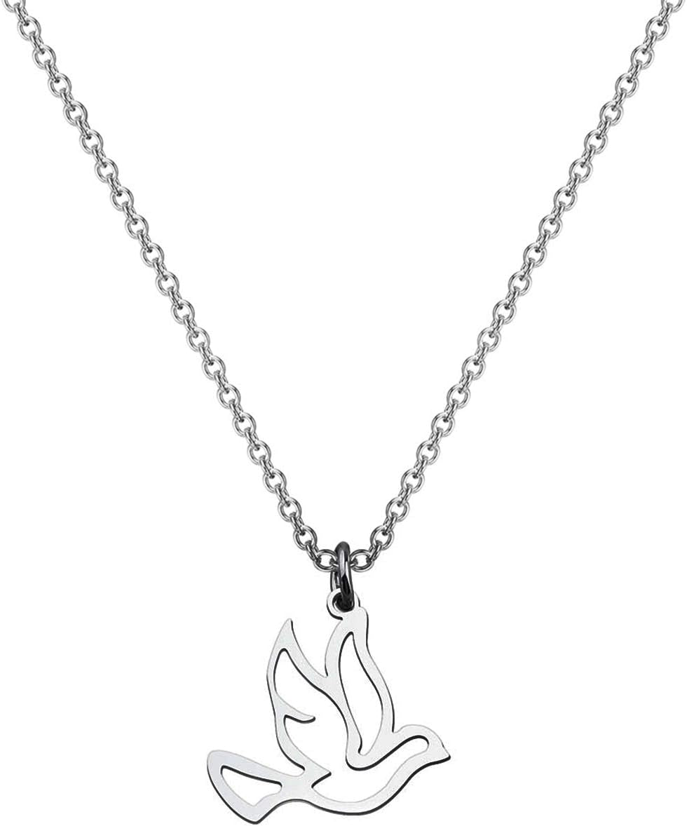 Stainless Steel Soaring Dove Bird Pendant Necklace Bird Jewelry Peace Gift for Her - WORLD TIME VISITS