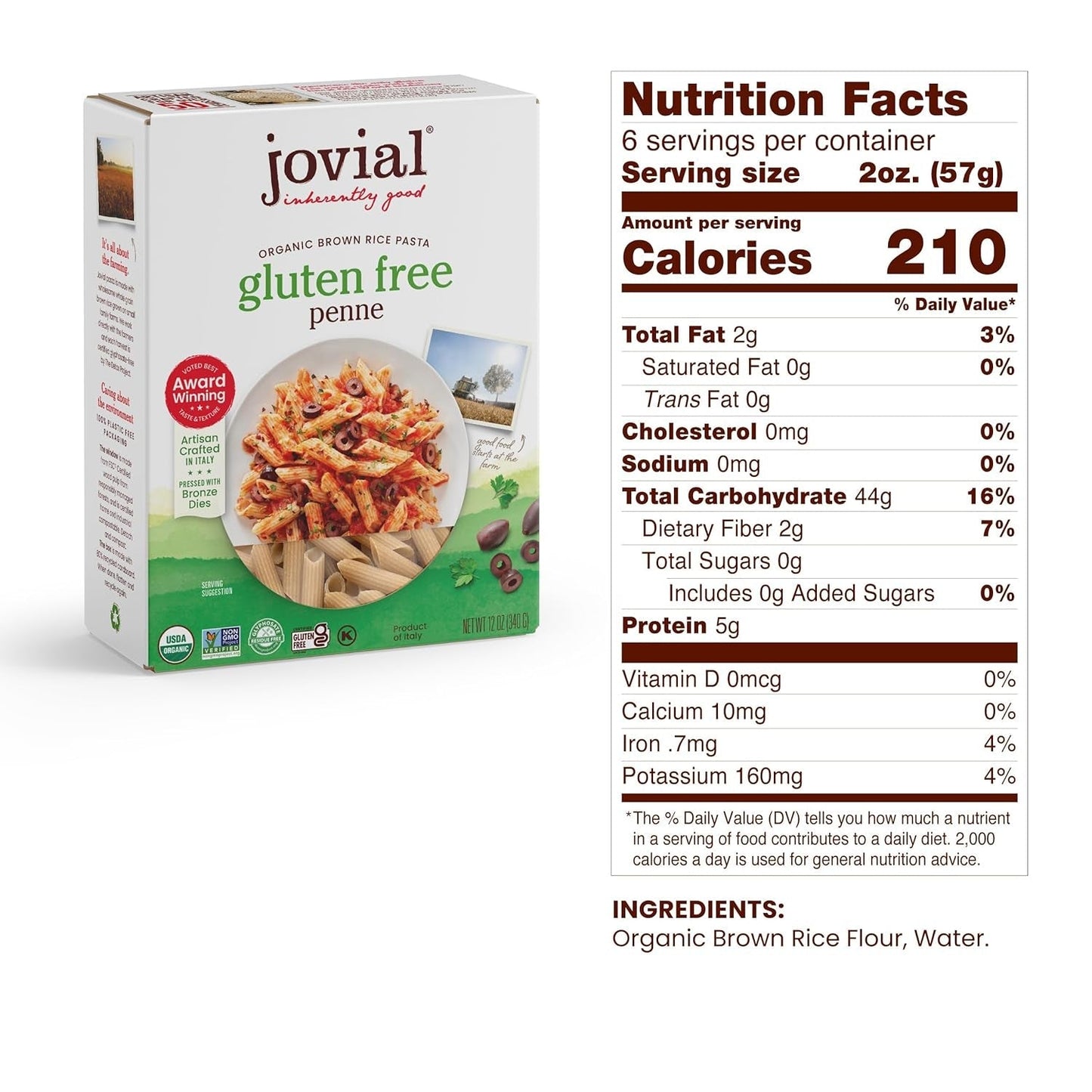 Whole Grain Brown Rice Penne Pasta - Whole Grain Pasta, Organic Pasta, Gluten Free, Dairy Free, Brown Rice Pasta, Made in Italy - 12 Oz, 4 Pack