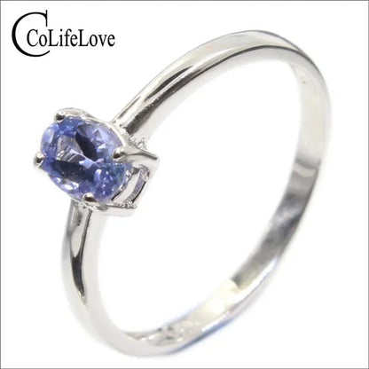 Hotsale silver tanzanite ring 4 mm * 6 mm real tanzanite ring for engagement solid 925 silver tanzanite ring romantic gift