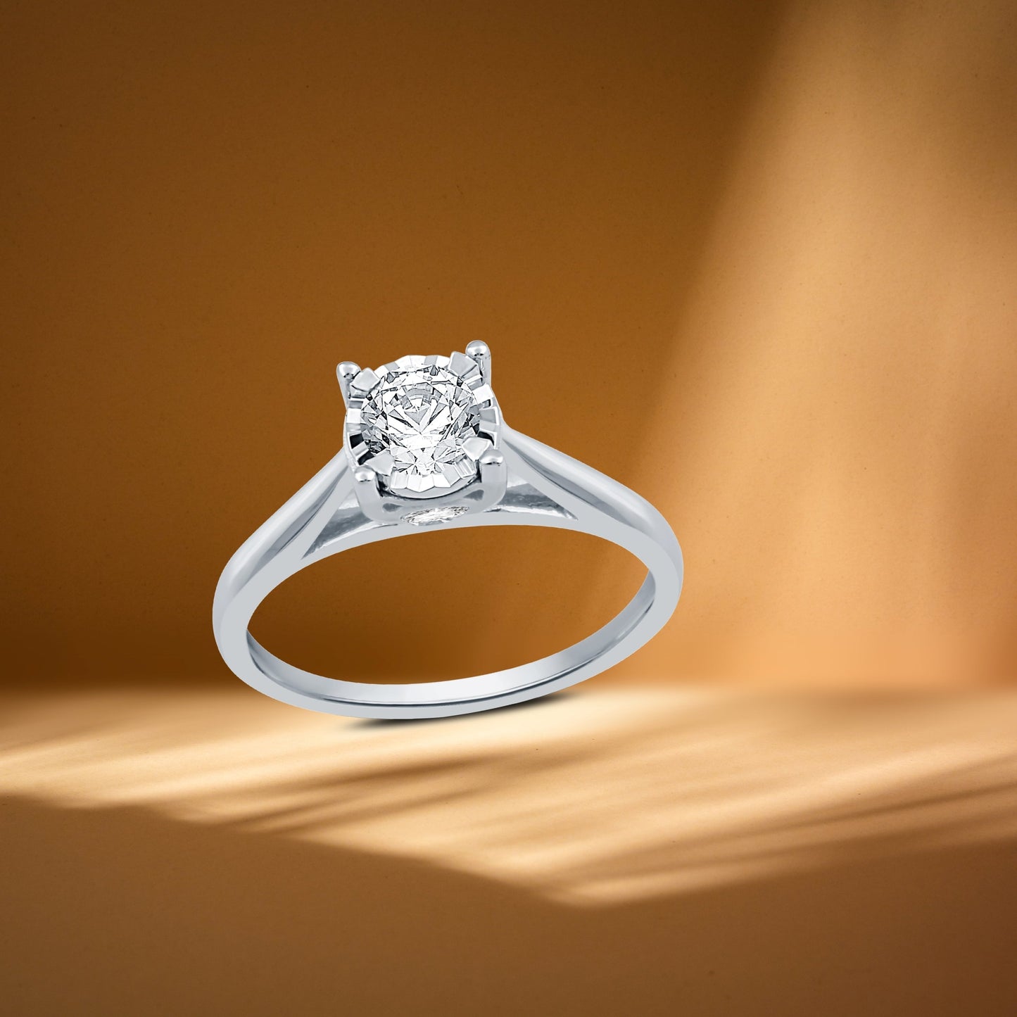 1/2 Carat T.W. round Diamond 10 Kt White Gold Miracle Plate Solitaire Engagement Ring