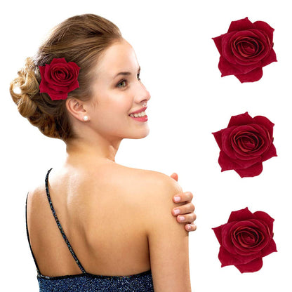 2.75" Rose Hair Clip Flower Hairpin Rose Brooch Floral Clips for Woman Girl Party Wedding Pack of 3
