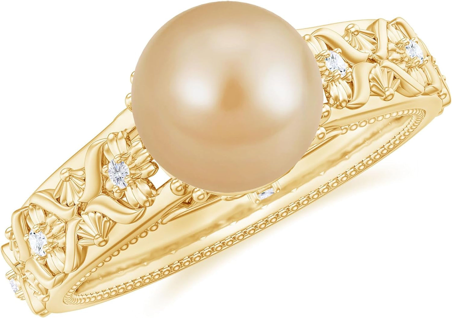 Golden South Sea Pearl Solitaire Ring, 8 MM Cultured Pearl, 5 Ct, Valentine Day Gifts for Her