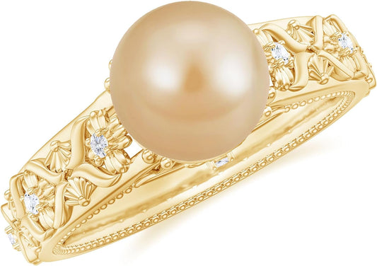 Golden South Sea Pearl Solitaire Ring, 8 MM Cultured Pearl, 5 Ct, Valentine Day Gifts for Her