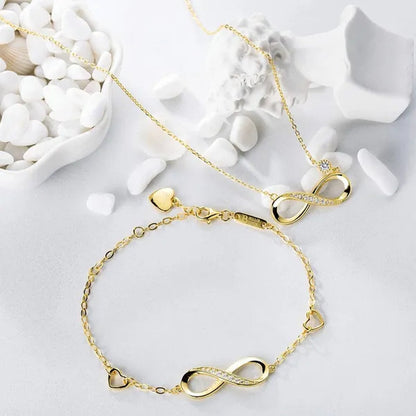 925 Sterling Silver Necklace Bracelet One Sets Forever Love” Infinity Heart Love Jewelry Sets White Gold Plated Diamond Women Necklace Gift for Mother's Day