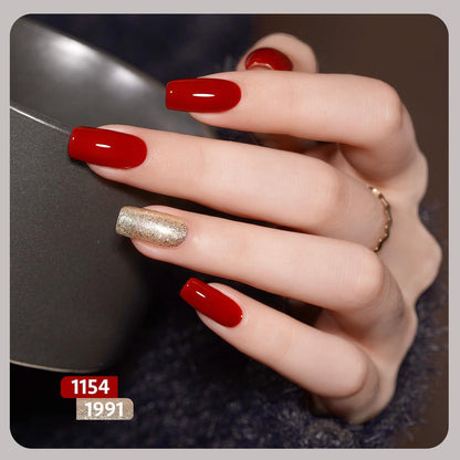 Burgundy Red Gel Nail Polish Set of 6 Colors Including Black Glitter Red Gel Polish Kit U V LED Soak off Nail Polish Home DIY Manicure Nail Salon Varnish