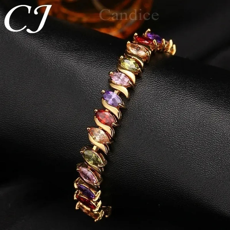CANDICE Indian Design Real Gold Plated Multicolor Zircon Stones Tennis Bracelets For Dance Party Accessories