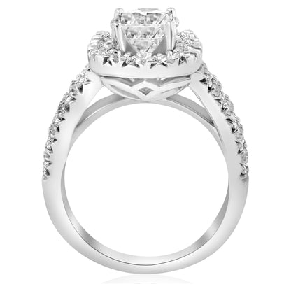 Pompeii 2 Ct Diamond Cushion Halo Engagement Ring Double Row Solitaire White Gold