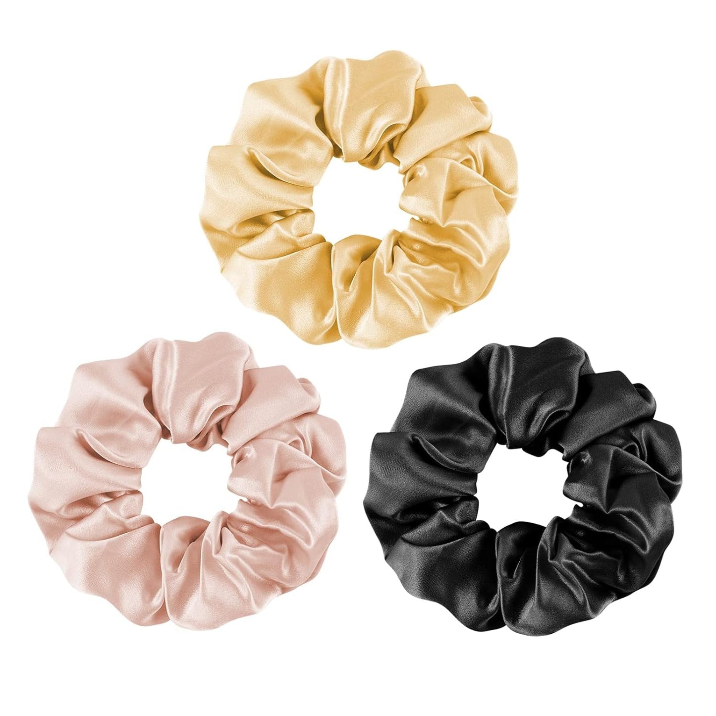 100% Mulberry Silk-Scrunchies for Hair Sleep, Women Grils Silk Hair Ties for Frizz & Breakage Curly Hair, No Damage, Elastics Ponytail Holder, 3 Pack