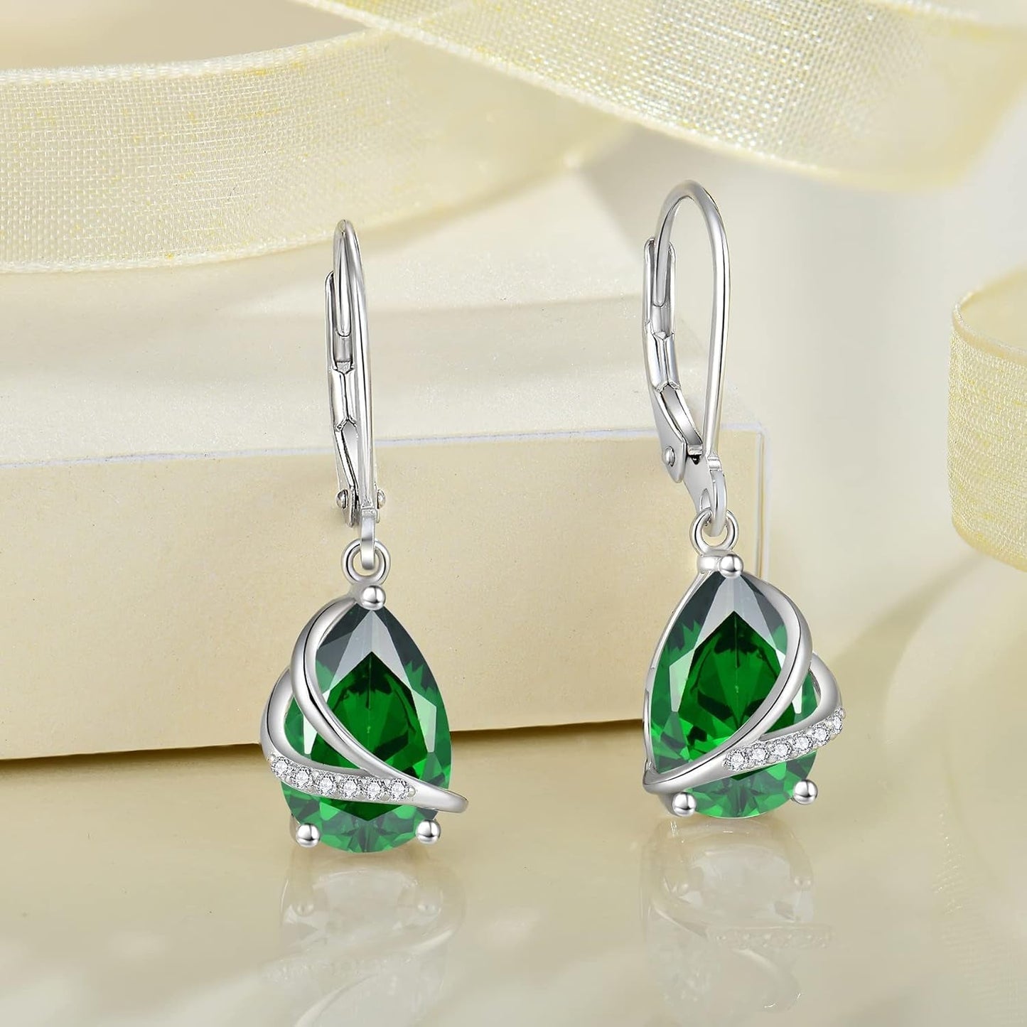 Birthstone Dangle Drop Earrings for Women 925 Sterling Silver Teardrop Leverback Earrings Jewelry Gifts for Wife Girlfriend Mother Daughter Her