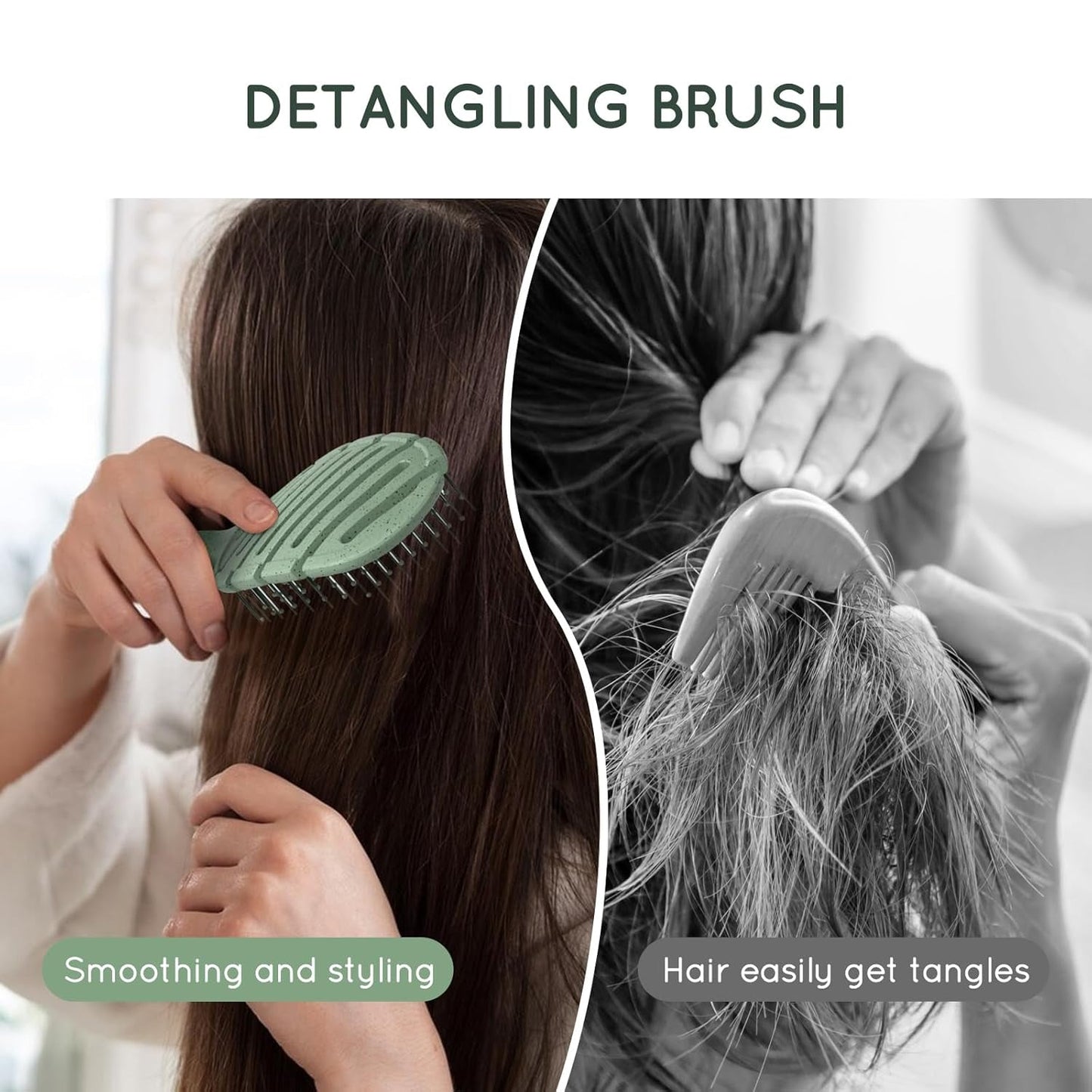 Detangler Hairbrush, Vented Detangling Brush for Curly, Thick, and Straight Hair, Dry and Wet, Quick Smoothing for Women and Men, Eco-Friendly & Sustainable Material (Green)