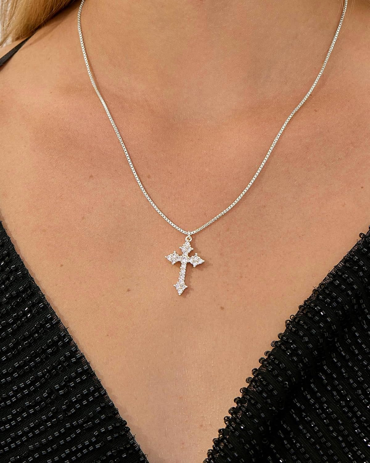 Cross Necklace for Women - 14K Gold/White Gold Plated Simple Dainty Diamond Cross Pendant Necklace with Cubic Zirconia Jewelry Gift for Her