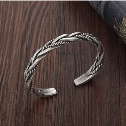 925 Sterling Silver Twisted Woven Bracelet Man Women Neutral Retro Thai Original Handmade Exquisite Unique Opening Bangle Gift