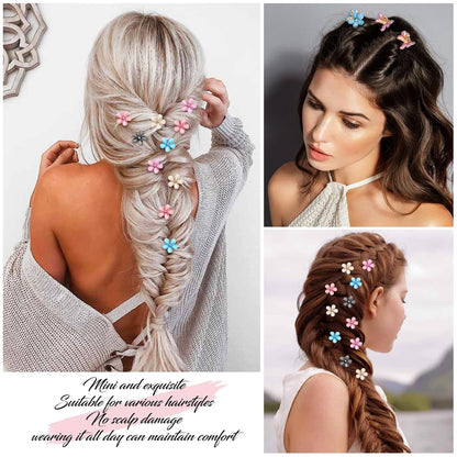 10Pcs Flower Hair Clips for Girls Small Hair Claw Clips Mini Flower Hair Clips with Crystal Cute Metal Claw Clips Sparkling Hair Barrettes Nonslip Side Clip Hair Accessories for Women Blue