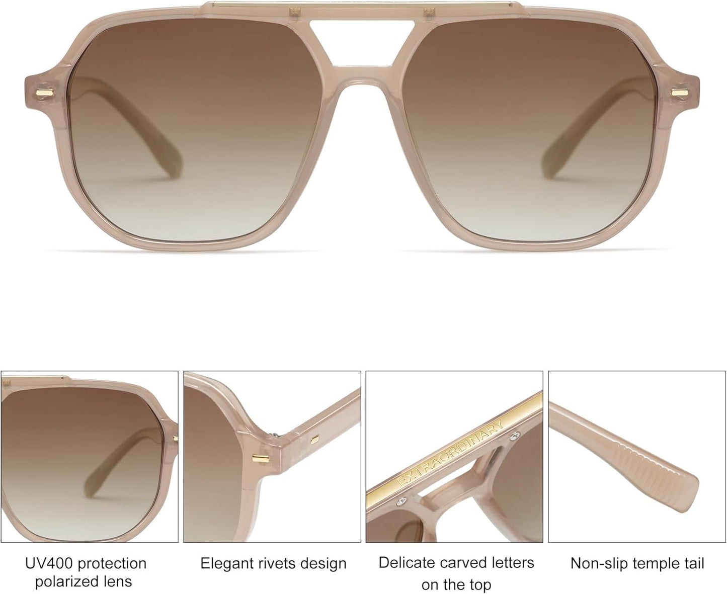 Retro Trendy Aviator Polarized Sunglasses Men Women Vintage 70S Square Stylish Frame Sun Glasses SJ2283