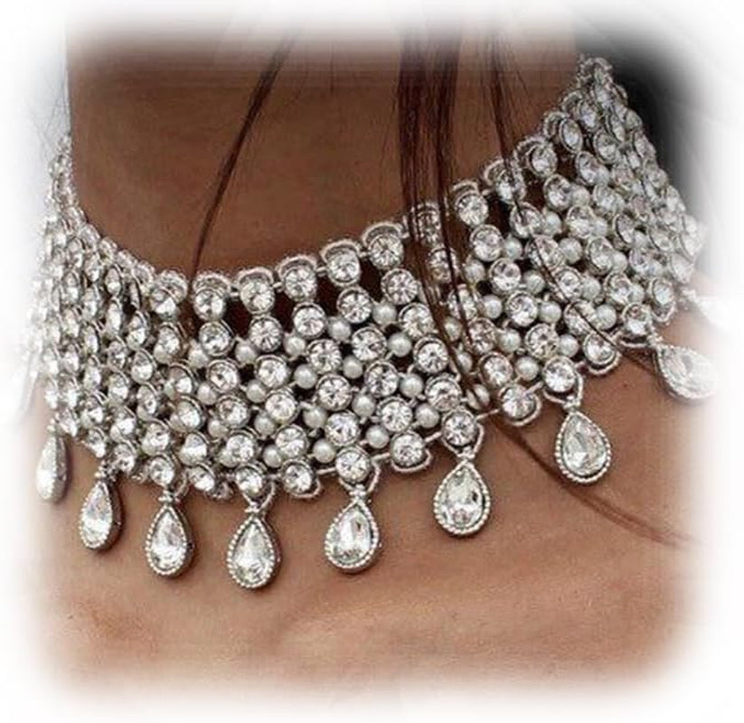 Vintage Boho Full Rhinestones Necklaces Tassel Jewelry Set Layered Pendant Statement Chunky Chain Necklace for Women - WORLD TIME VISITS