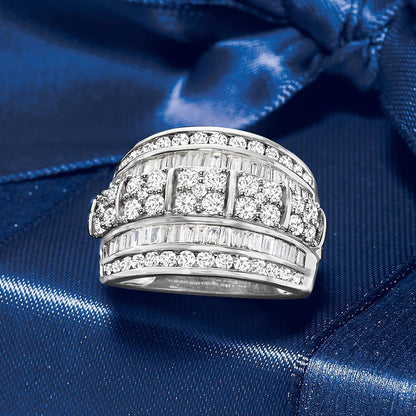 2.00 Ct. T.W. Baguette and round Diamond Multi-Row Ring in Sterling Silver