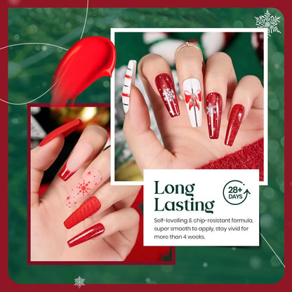 Beetles Gel Nail Polish Set, Sparkle Red Green Gel Polish Kit Soak off UV LED Gel Nail Kit Manicure Gift with Nail Strengthener Gel and Stickers Nail Art Beetles Gift Spree