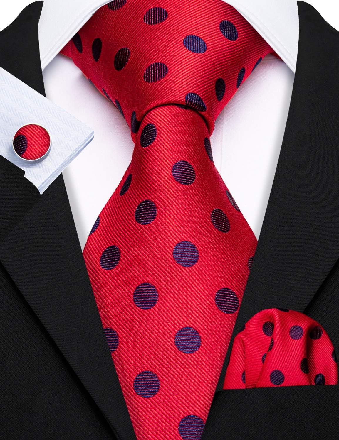 Men'S Tie Set Polka Dot Handkerchief Cufflinks Plaid Fashion Neckties Wedding Business