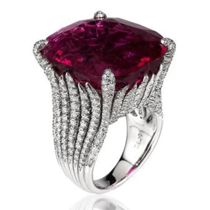 Dazzling Women Fashion 925 Sterling Silver Natural Ruby Diamond Engagement Antique Ring