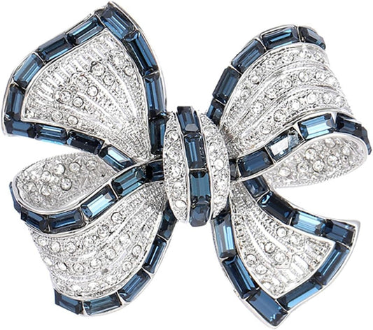 Yeapyeap Bow Brooches for Women Girl - Austrian Rhinestone Scarf Pin for Ladies Wedding Bouquet Broach for Birthday, Christmas, Anniversary（Silver） - WORLD TIME VISITS