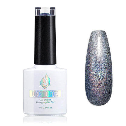Holographic Gel Nail Polish Glitter: Led UV Gel Polish Sparkle Color Soak off Nail Art Gel DIY Design Manicure 1 PCS 8ML Metallic Grey