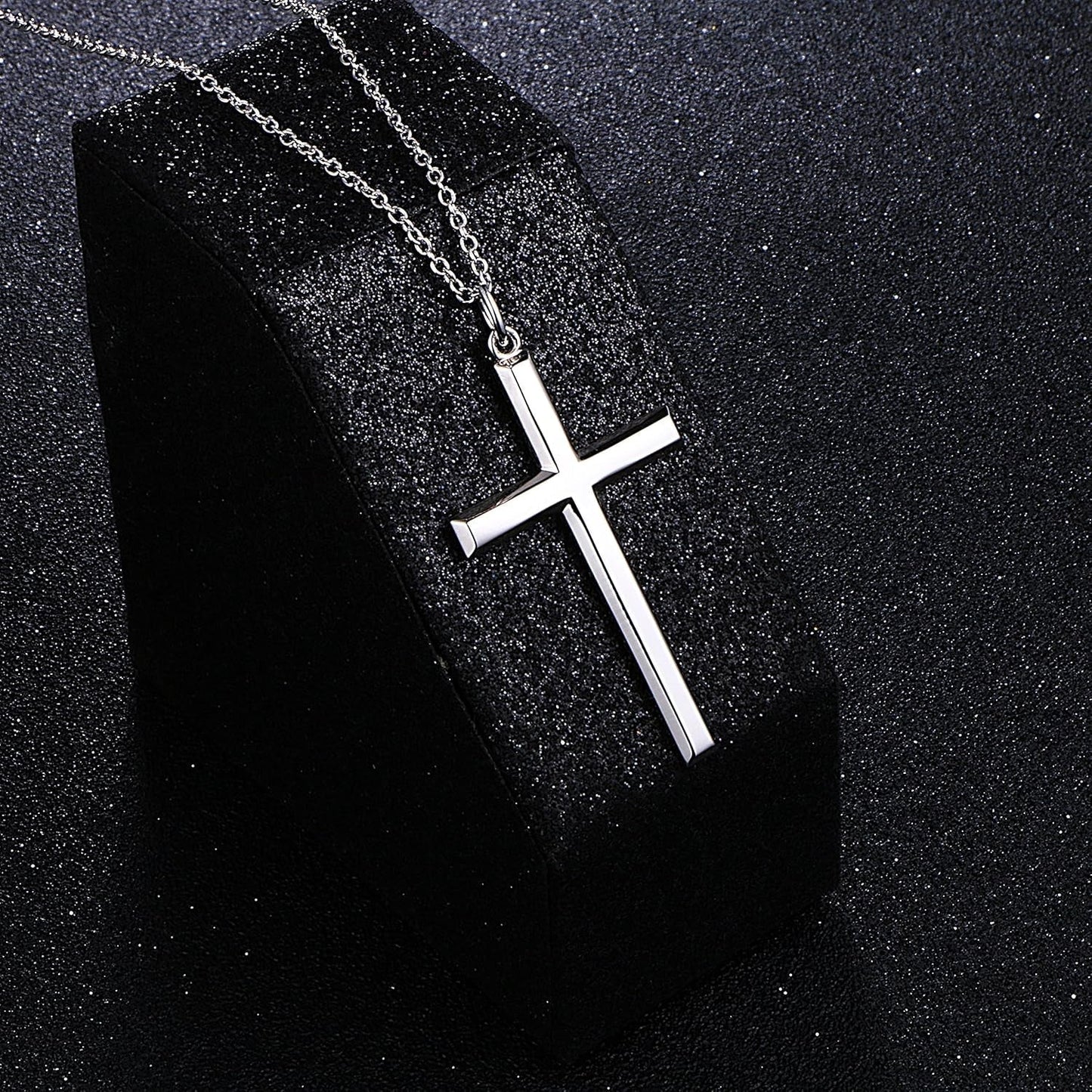 S925 Sterling Silver Large Cross Christian Faith Pendant Necklace 24 Inches Silver Chain Jewelry for Men Women