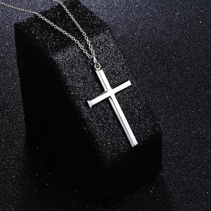 S925 Sterling Silver Large Cross Christian Faith Pendant Necklace 24 Inches Silver Chain Jewelry for Men Women