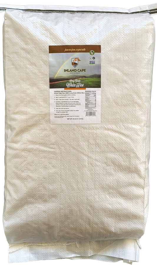 Inland Cape Rice, Long-Grain White Rice - Non-Gmo, USA Grown, 25 Lb Bag