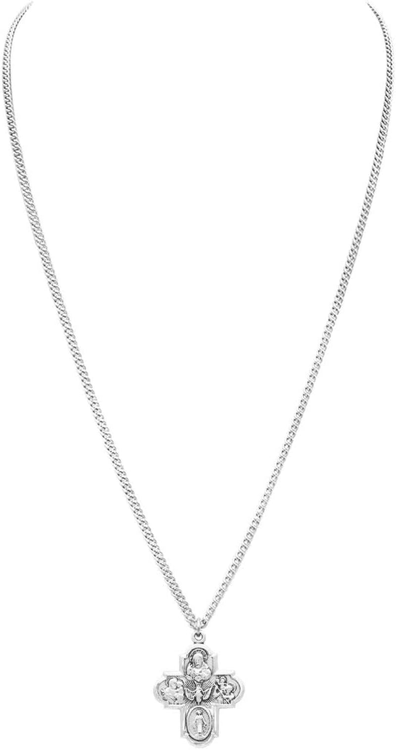 Rosemarie'S Religious Gifts Sterling Silver Traditional Catholic Four Way Cross Medal Pendant Necklace, 24" - WORLD TIME VISITS